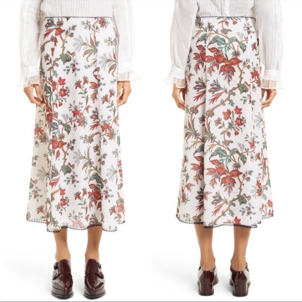 Alexander McQueen MCQ white lace trim floral print midi skirt